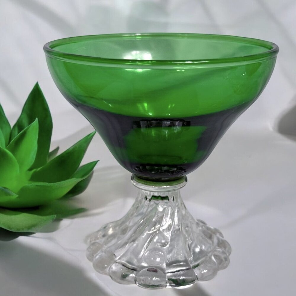 Vintage 1970s Anchor Hocking Green Sherbet Glasses Set of 4 - Picture 7 of 8